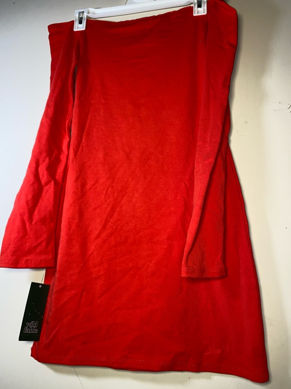 Wild‎ Fable Off-Shoulder Long Sleeve Coral-Red Mini Dress - Picture 5 of 6